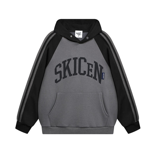 Stitching Contrast Color Hooded Loose Sweater Men