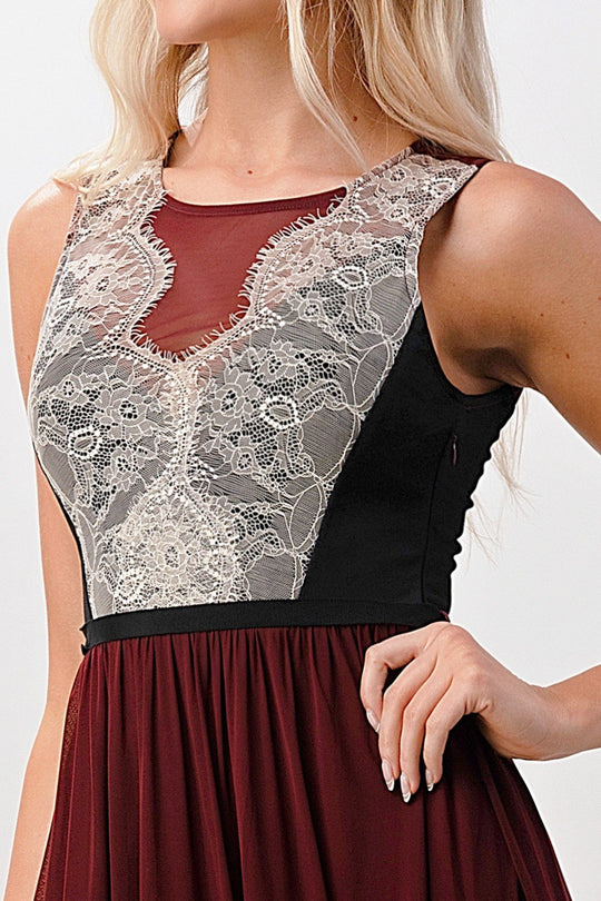 Contrast lace overlap maxi dress