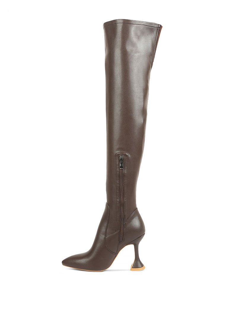 brandy faux leather over the knee high heeled boots