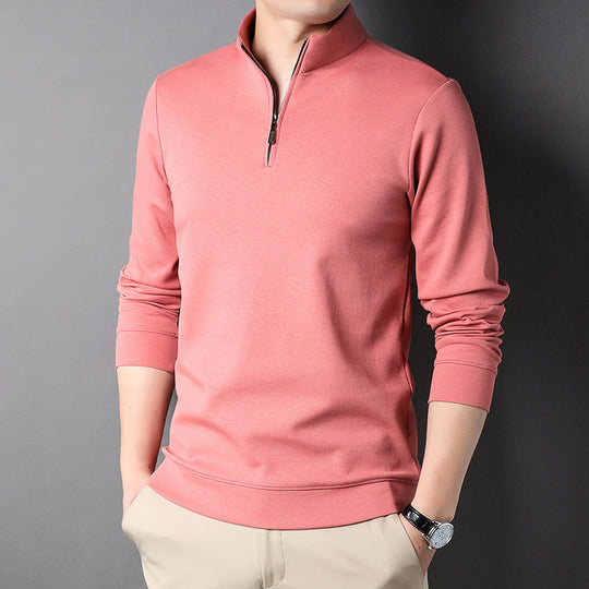 Mens Casual Stand Collar Long Sleeve Top