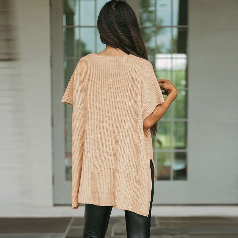 Summer Solid Color Pullover Round Neck Woolen T-shirt