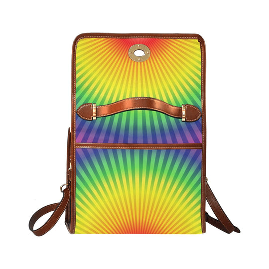 Top Handle Handbag, Canvas Rainbow Radial Design - Multicolor