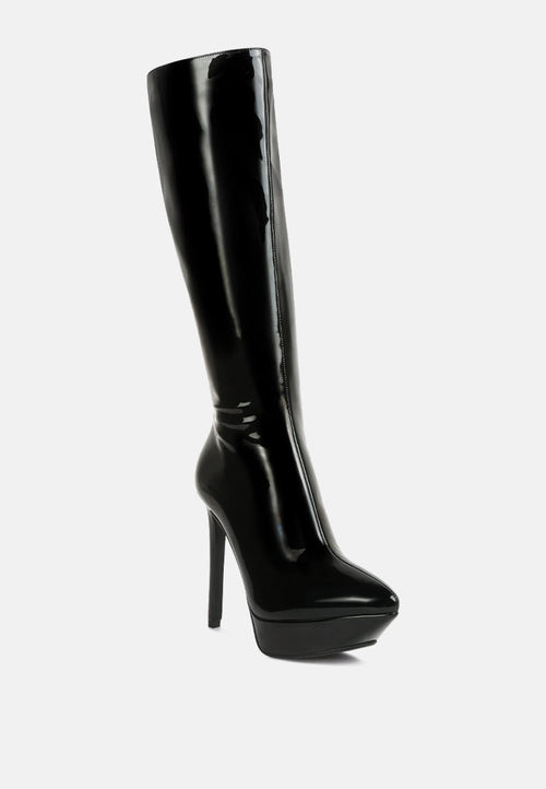 chatton patent stiletto high heeled calf boots