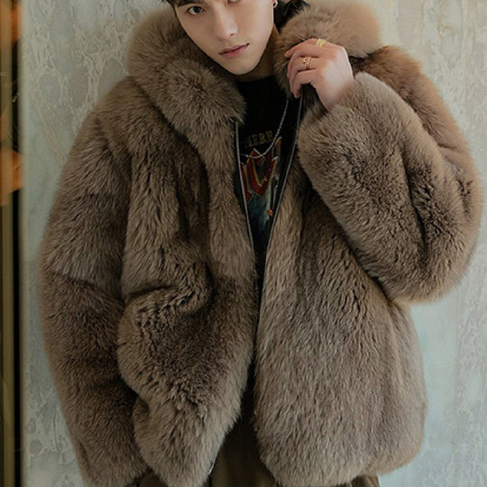 Men's Imitation Fox With Plush Fur Coat