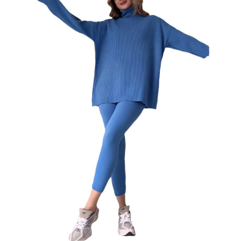 Casual Turtleneck Long Sleeve Base Sweater Set