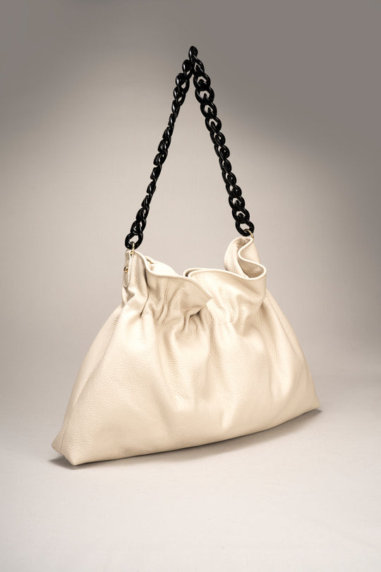 GLORIA VERDE MELA Dollaro Leather Chain Handbag - Cream