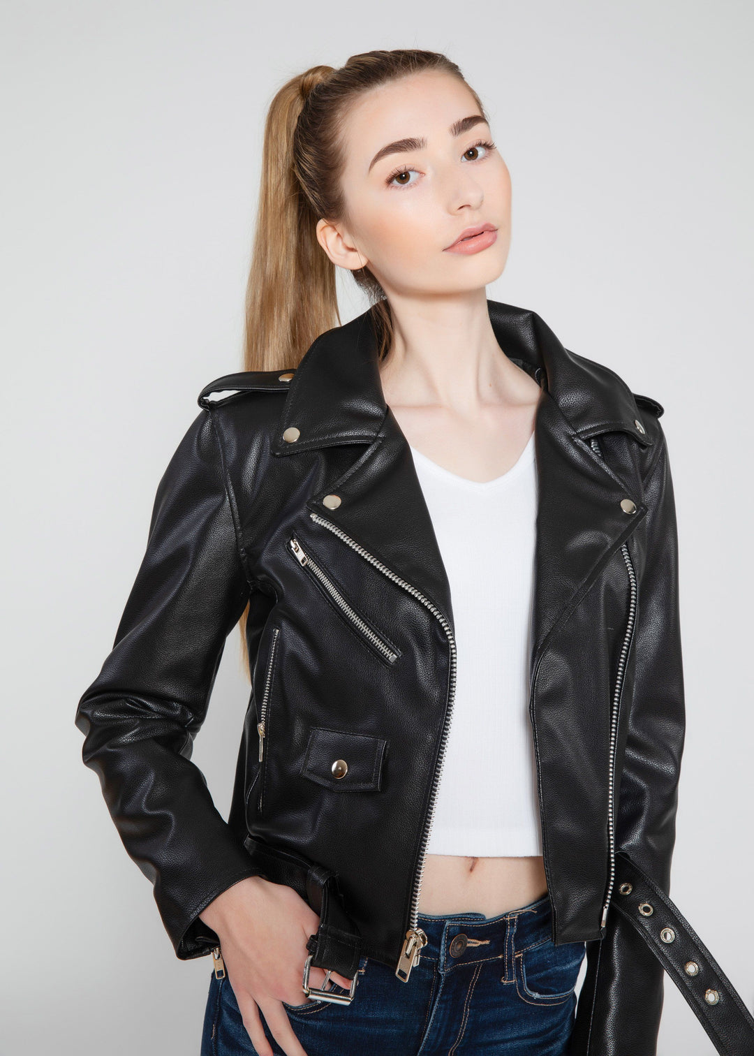 Women's Vegan Moto Style Faux Leather Jacket