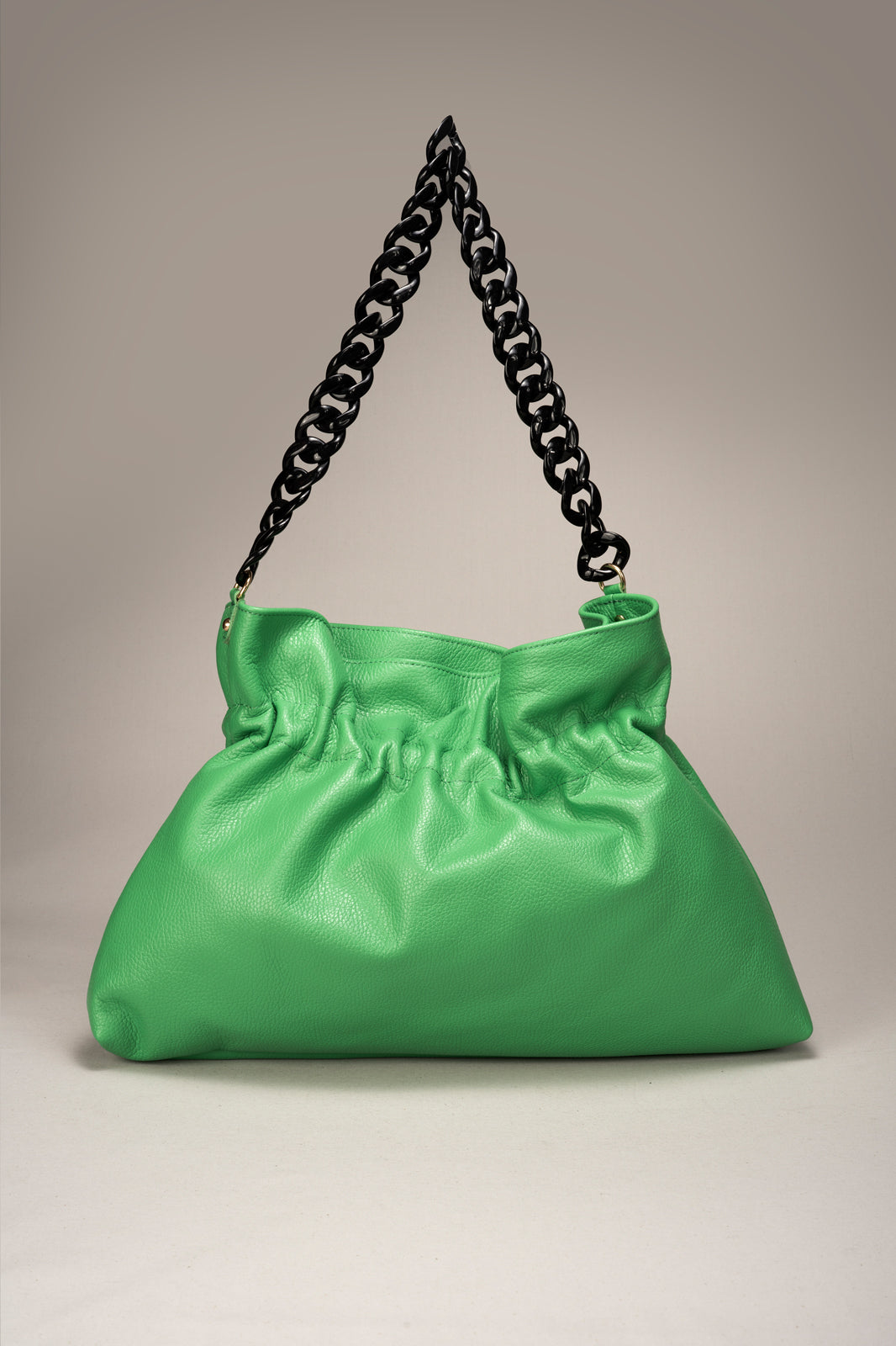 GLORIA VERDE MELA Dollaro Leather Chain Handbag - Green