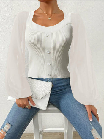 Hollow Out Blouse Shirts See-through Mesh Pullover Tops