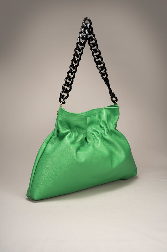 GLORIA VERDE MELA Dollaro Leather Chain Handbag - Green