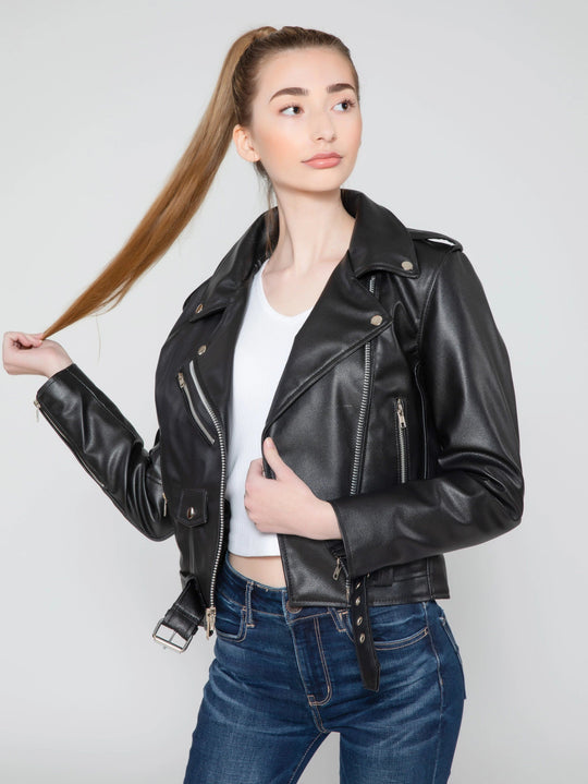 Women's Vegan Moto Style Faux Leather Jacket