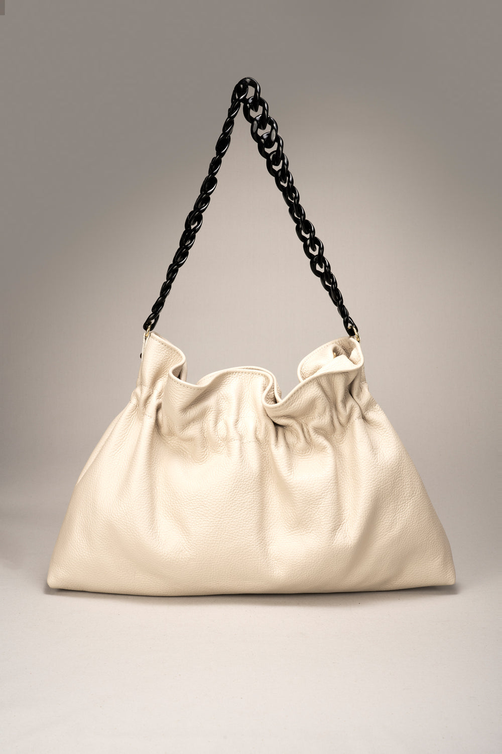 GLORIA VERDE MELA Dollaro Leather Chain Handbag - Cream