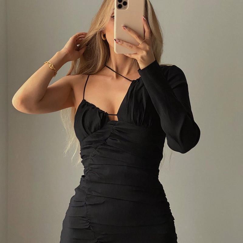 New Sexy Irregular One Shoulder Long Sleeve Dress