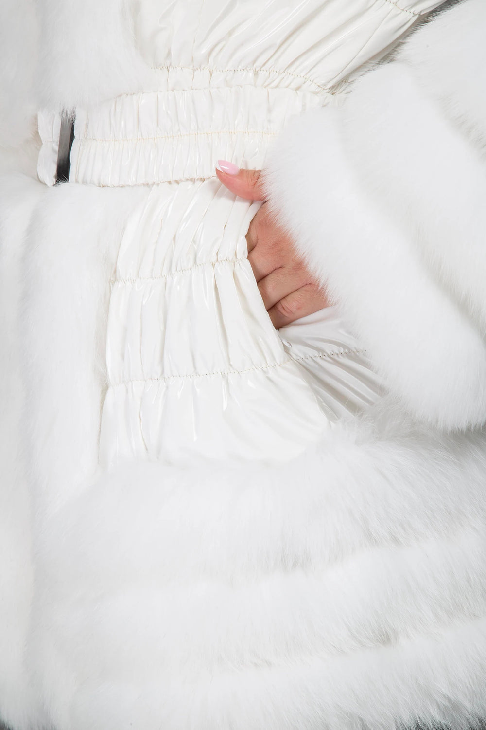 Women Down White Jacket with Natural Fox Fur Trim