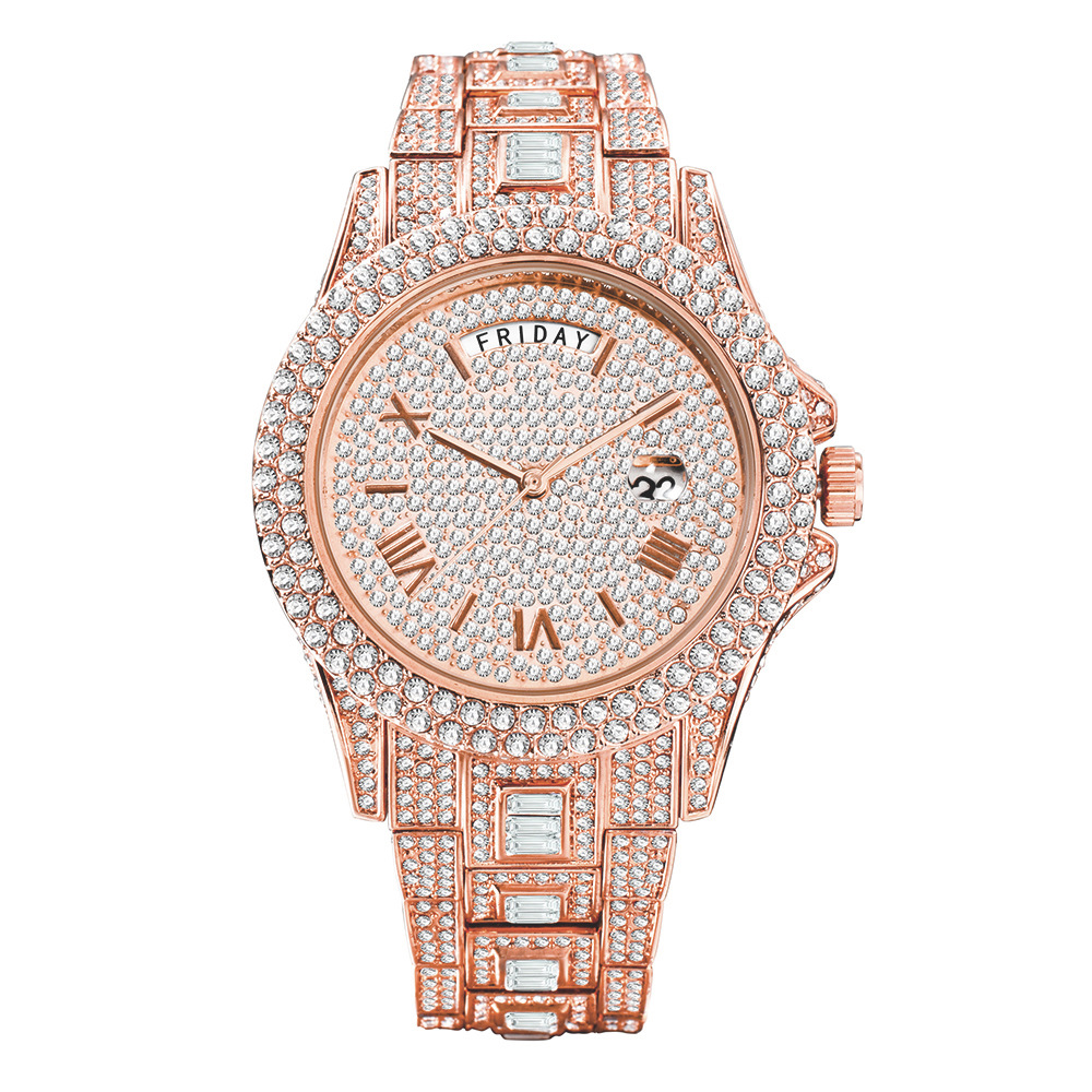 Dual Calendar Quartz Watches Luxury Full Diamond Watches