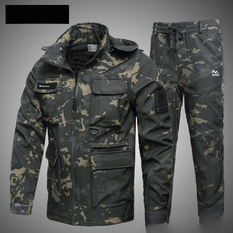 Men's Autumn And Winter Fleece-lined Warm Waterproof Labor Protection Camouflage Clothing Wear-resistant Outdoor Mountaineering