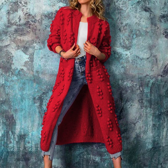 Spring And Autumn Clothing Drum Wave Solid Color Cardigan Long Sweater Coat