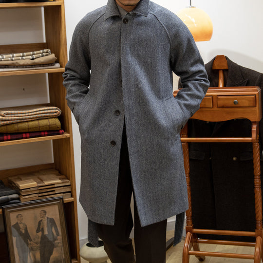 Japanese Leisure Mid-length Coat Herringbone Wool Slim Fit