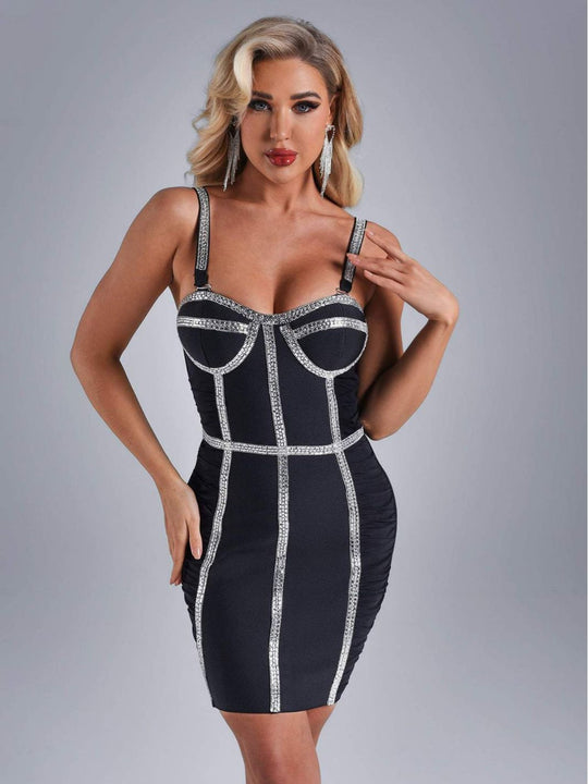 Diamond Bandage Dress Fashion Suspenders Dress Slim-fit Party Dress