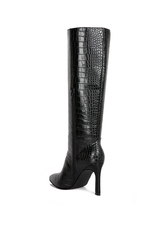 fewocious croc high heel calf boots