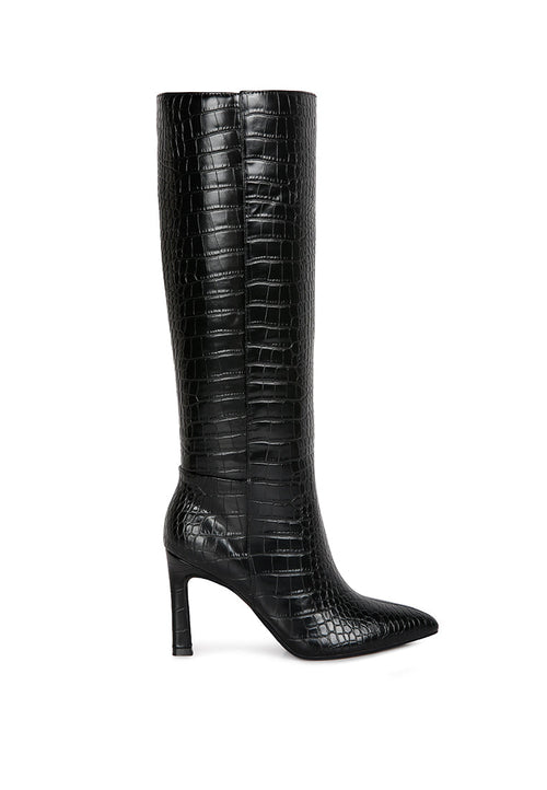 fewocious croc high heel calf boots