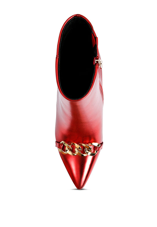 Firefly Metallic Chain Embellished Stiletto Ankle Boots
