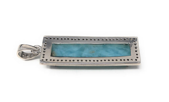 Natural Larimar Gemstone Diamond Pendant, Sterling Silver Jewelry,