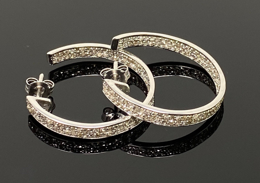 25mm Diamond Hoop Earrings, Sterling Silver Pave Diamond Earrings,