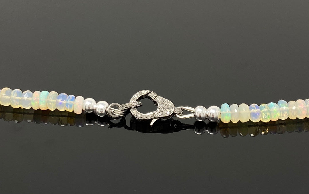 17.5” Genuine Ethiopian Opal Necklace with Pave Diamond Clasp, Natural