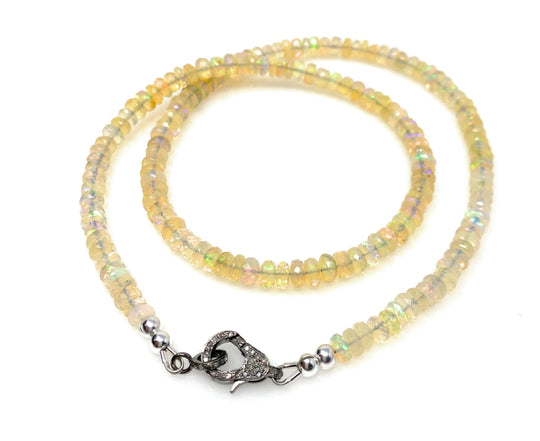 17.5” Genuine Ethiopian Opal Necklace with Pave Diamond Clasp, Natural