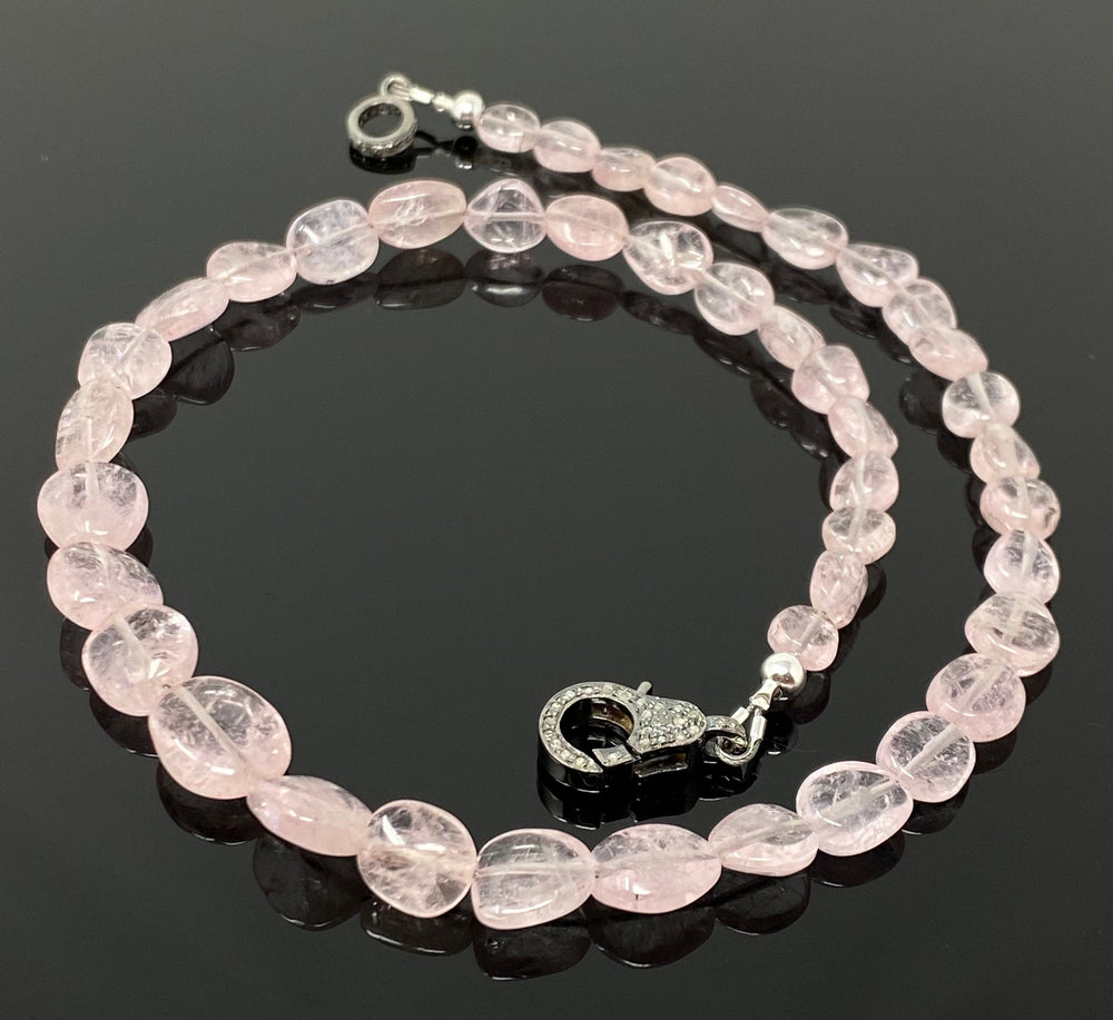 16.5” Genuine Morganite Necklace with Pave Diamond Clasp, Natural Pink