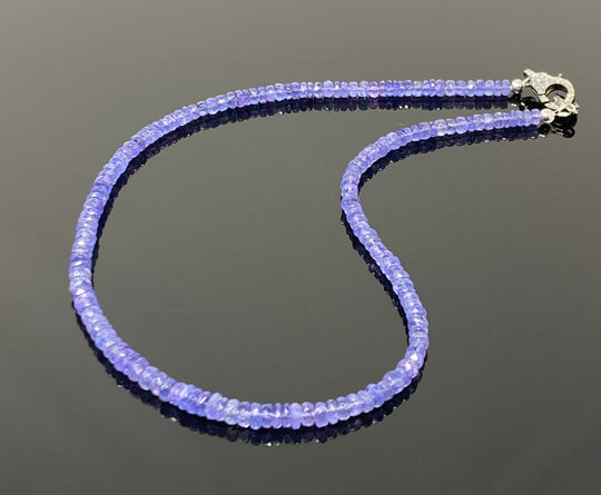 17.75” Genuine Tanzanite Necklace with Pave Diamond Clasp, Natural