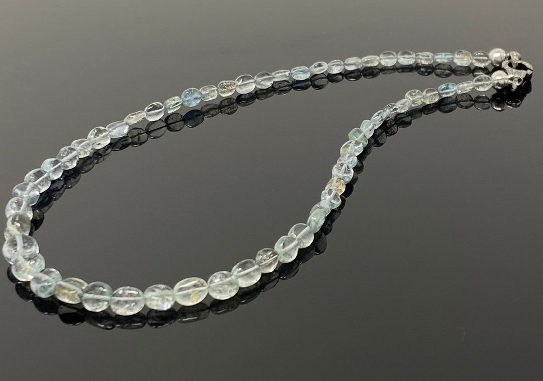 17.5” Moss Aquamarine Necklace with Pave Diamond Clasp, Aquamarine