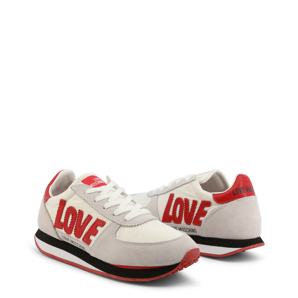 LOVE MOSCHINO Women's White Red Suede Sneakers