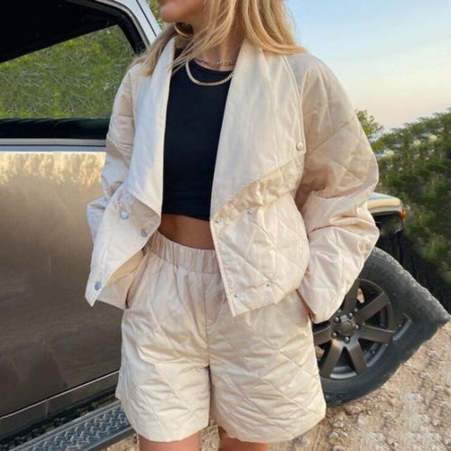 Quilted High Waist Shorts and Crop Jacket Suit top