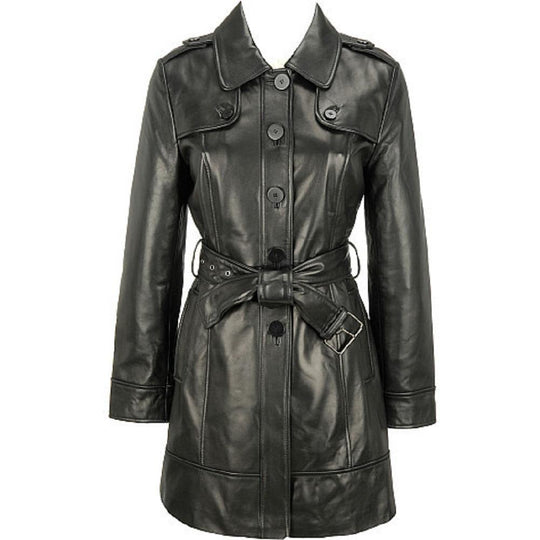 Women's Elegant Leather Trench Coat