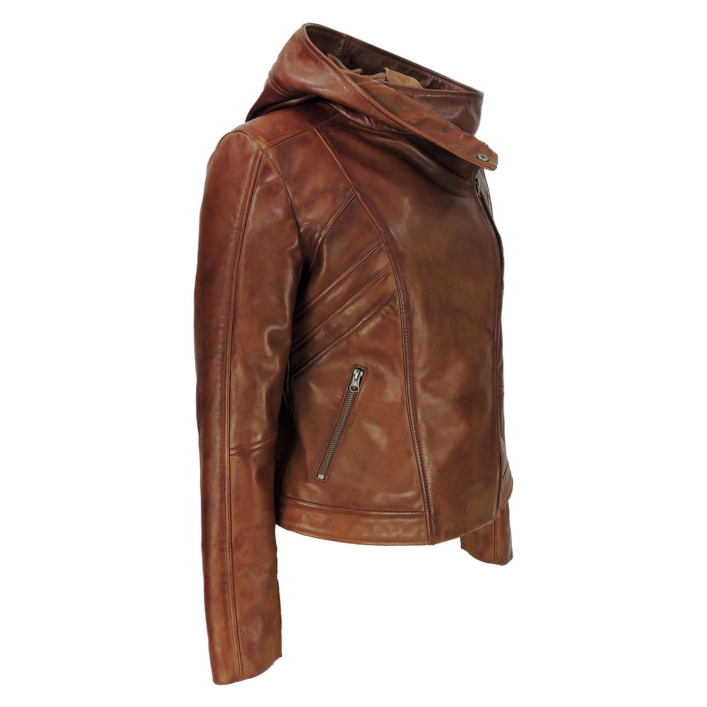 Sasha High Fashion Womens Hooded Leather Jacket