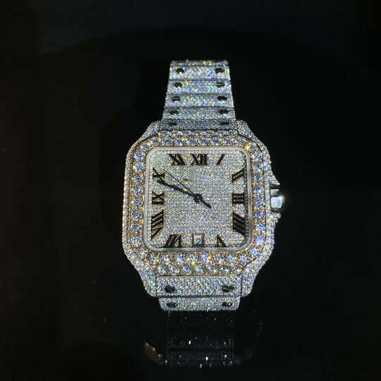 Fully Iced Out Hand Setting VVS Moissanite Diamond Watch