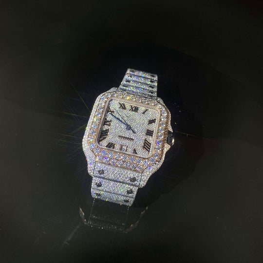 Fully Iced Out Hand Setting VVS Moissanite Diamond Watch